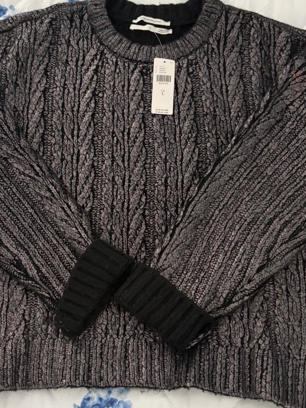 ANTHROPOLOGY BLACK METALLIC CABLE SWEATER